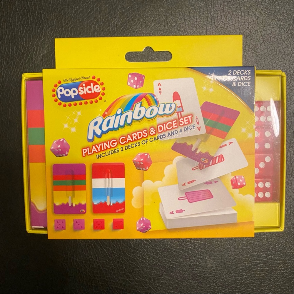 The Original Brand Popsicle Rainbow 🌈 playing cards & 4 Dice NIP w/storage box